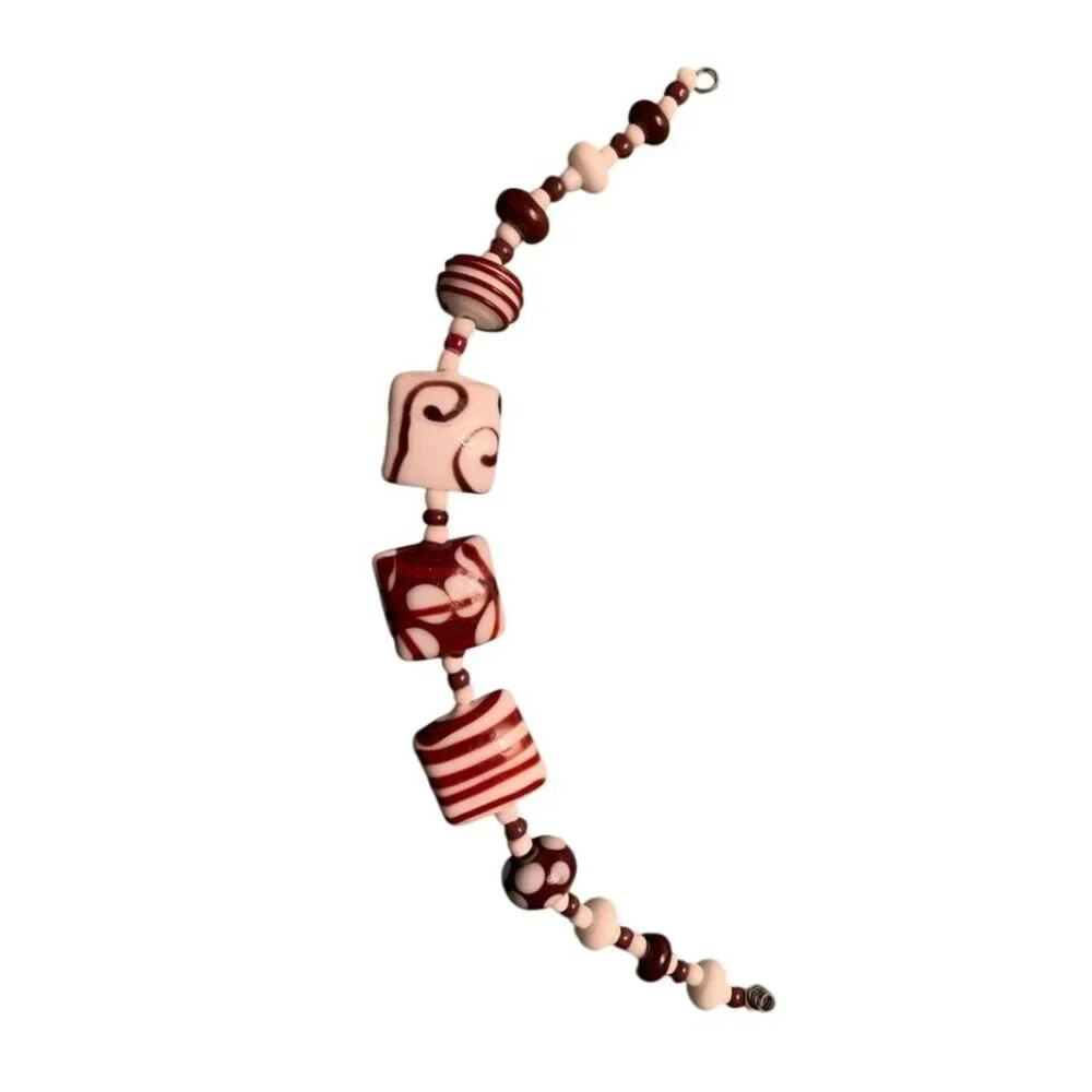 Handmade Brown & White Lampwork Glass Beads Set - New